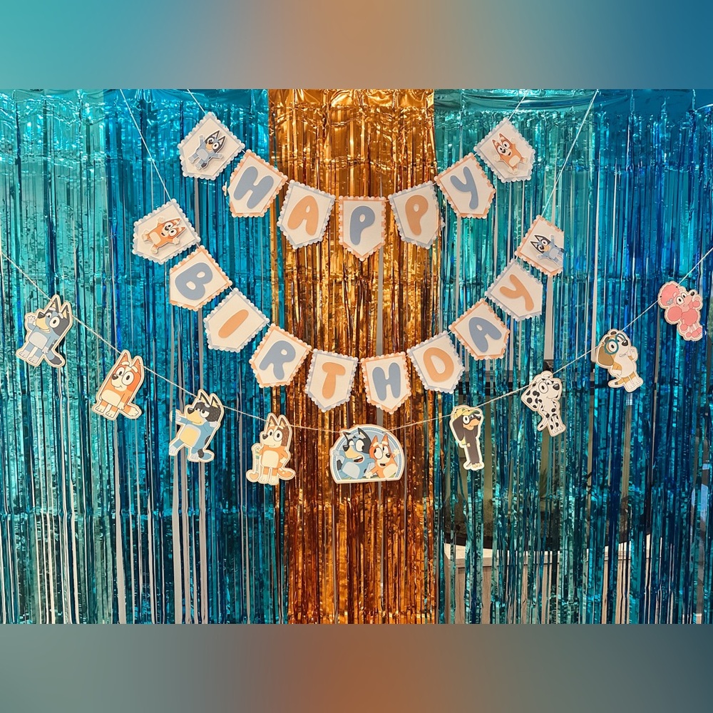 Bluey Happy Birthday Banner and Cake Topper Party Supplies